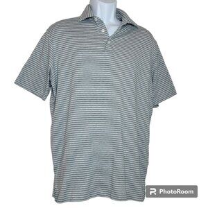 Cremieux Classics Polo Shirt, Men XL, Gray w/Blue & White Stripes, Supima Cotton